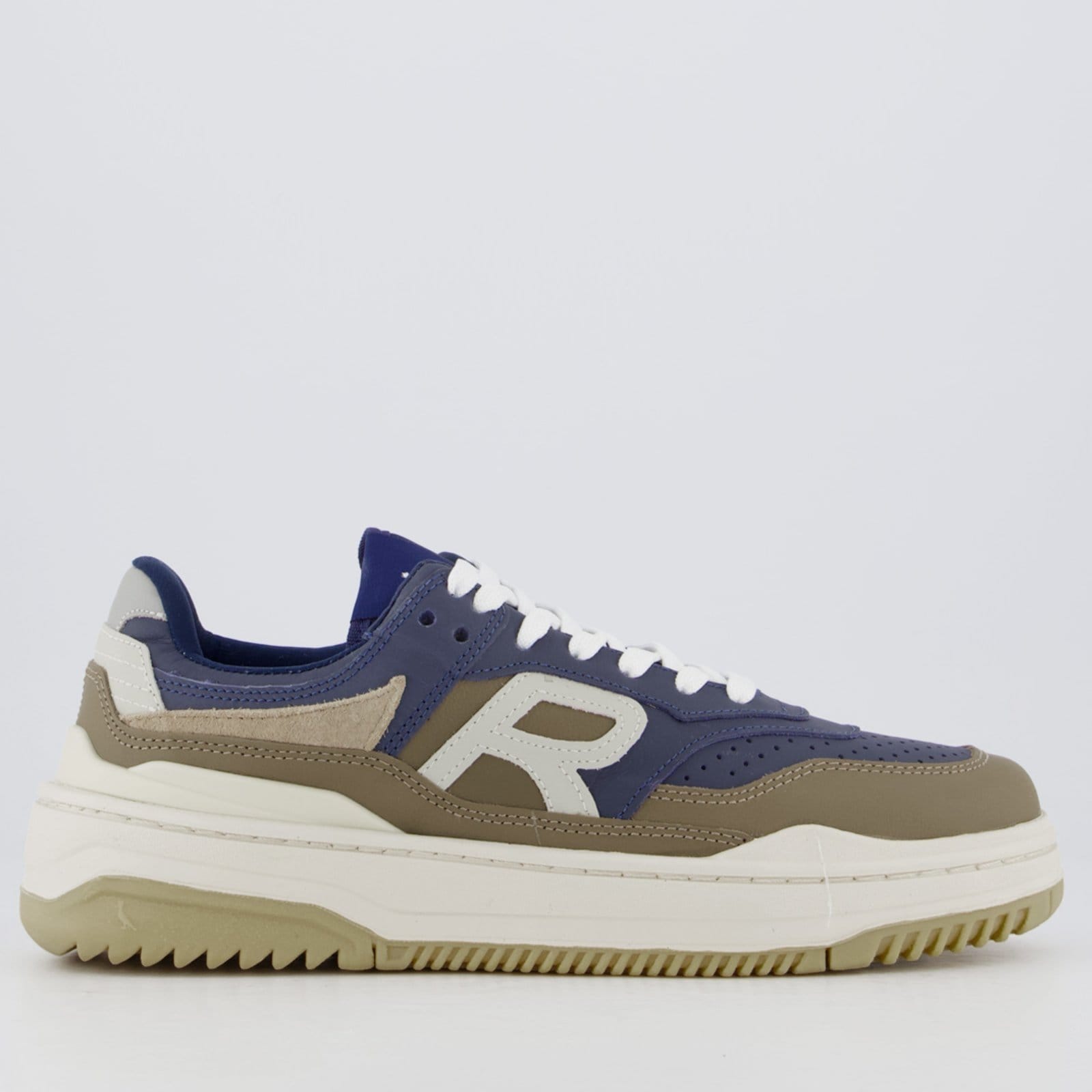 Vista principal Tênis Reserva R-Broox Caqui e Cinza Reserva azul marinho caqui