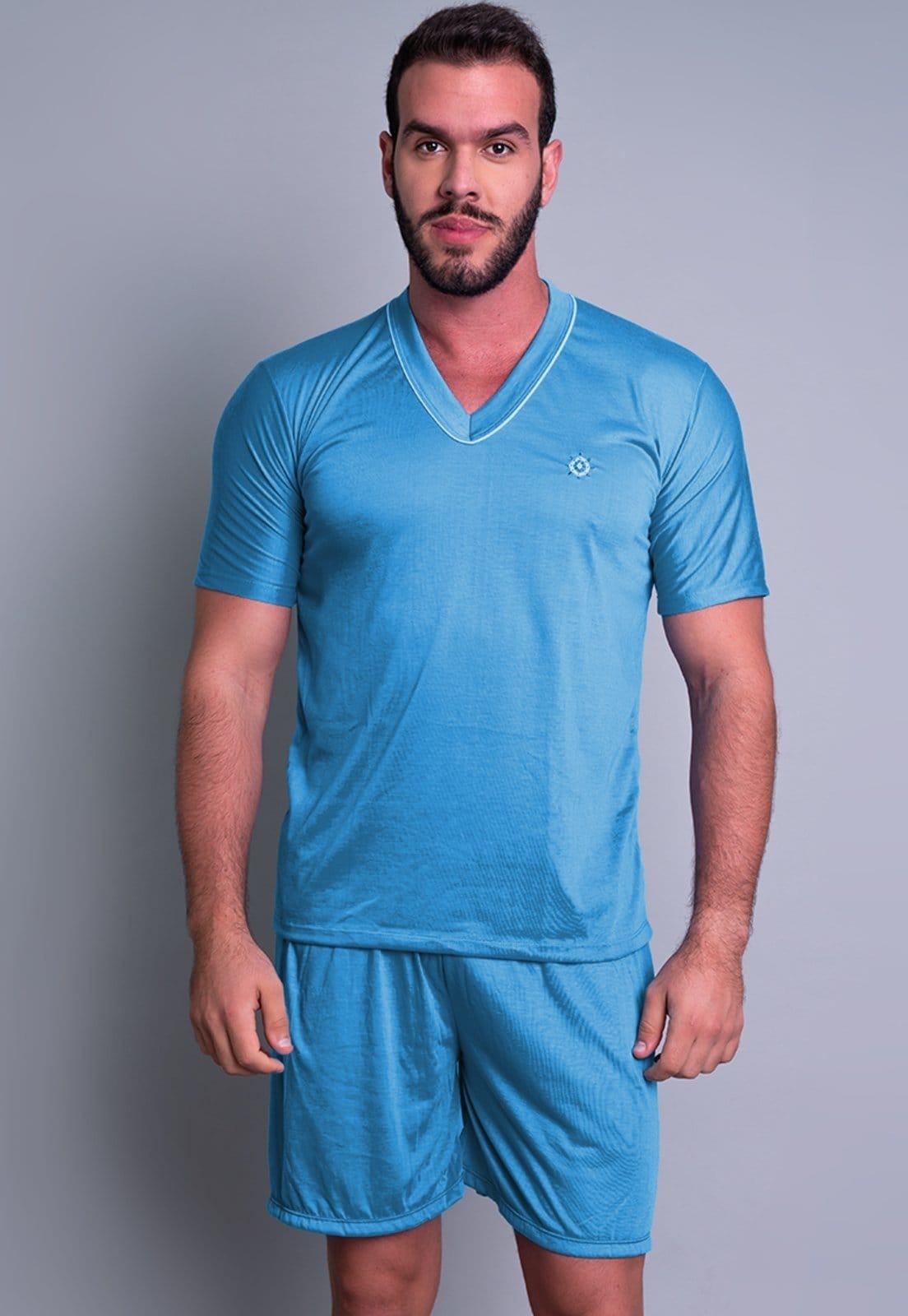 Pijama MVB Modas Adulto Curto Manga Curta e Short Claro