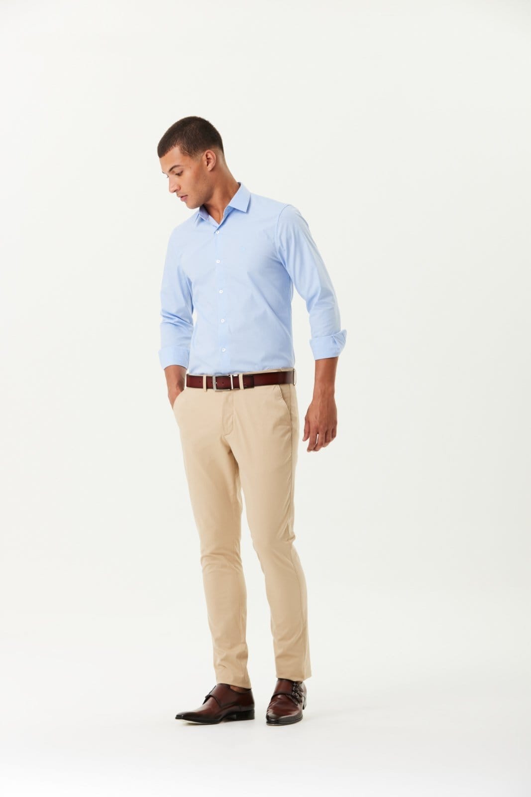 Vista 2 Calça Sarja Traymon Slim Moovexx Areia Traymon caramelo