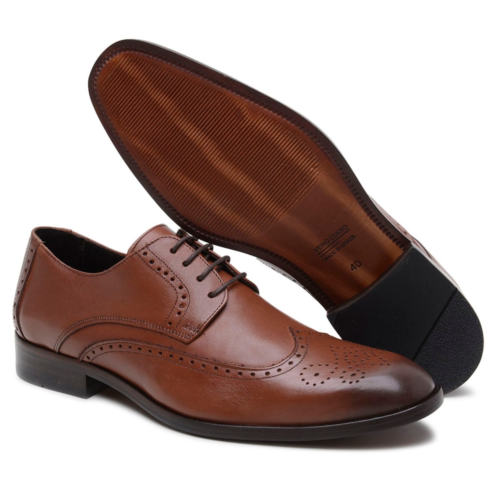 Vista principal Sapato Social Masculino Anna Andrade Oxford Sola De Couro Mocassim Elegante Conforto Whisky Anna Andrade marrom