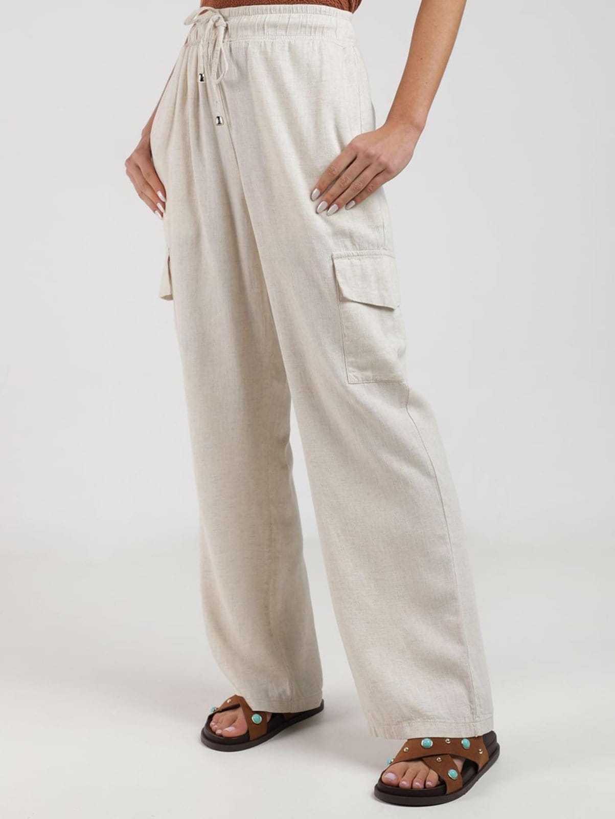 Calça Linho Wide Leg Cargo Autentique Feminina NATURAL