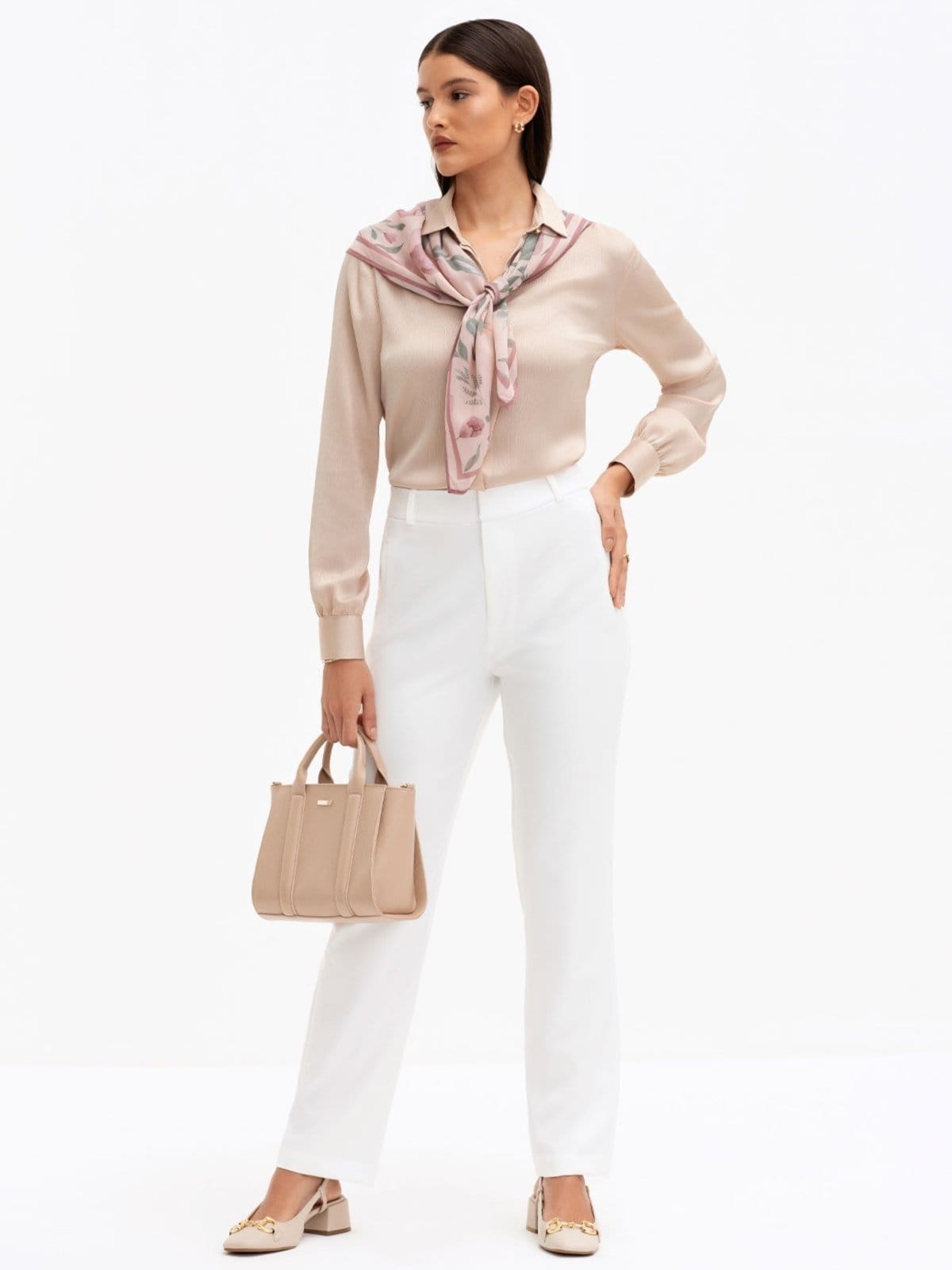 Vista 2 Lenço Barrado Estampado Floral Ane Principessa rosê