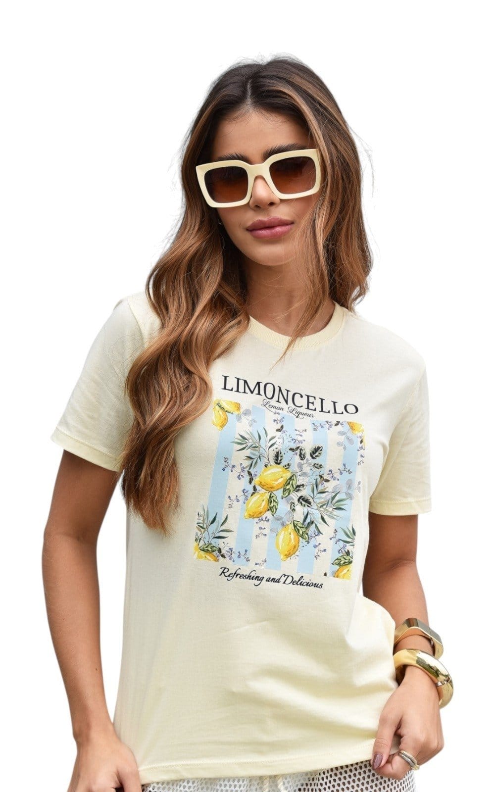 Camiseta Feminina Cianitas Amarela Estampa Limoncello