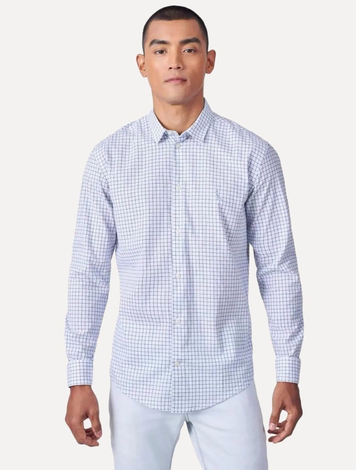 Camisa Reserva Masculina Office Enxuto Grid Duplo Dust