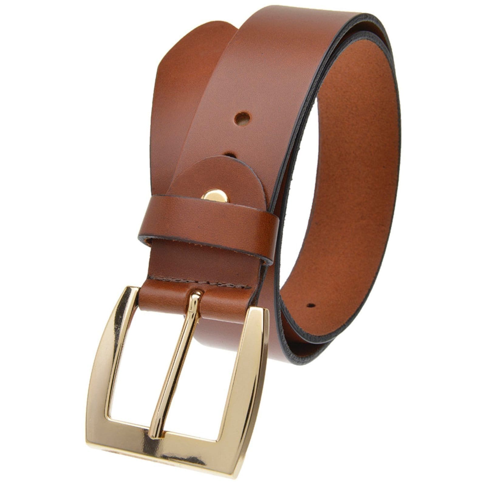 Vista principal Cinto Feminino em couro ref GP 29 na cor conhaque com fivela dourada USEPELLE marrom