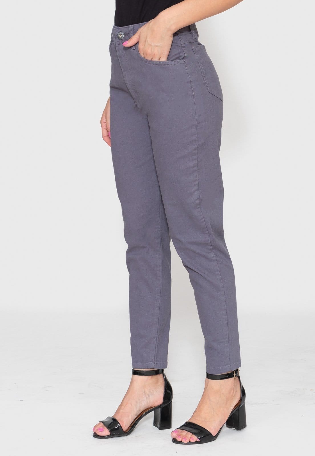 Vista principal Calça Sarja Cintura Alta Moma 7873 Macaw cinza