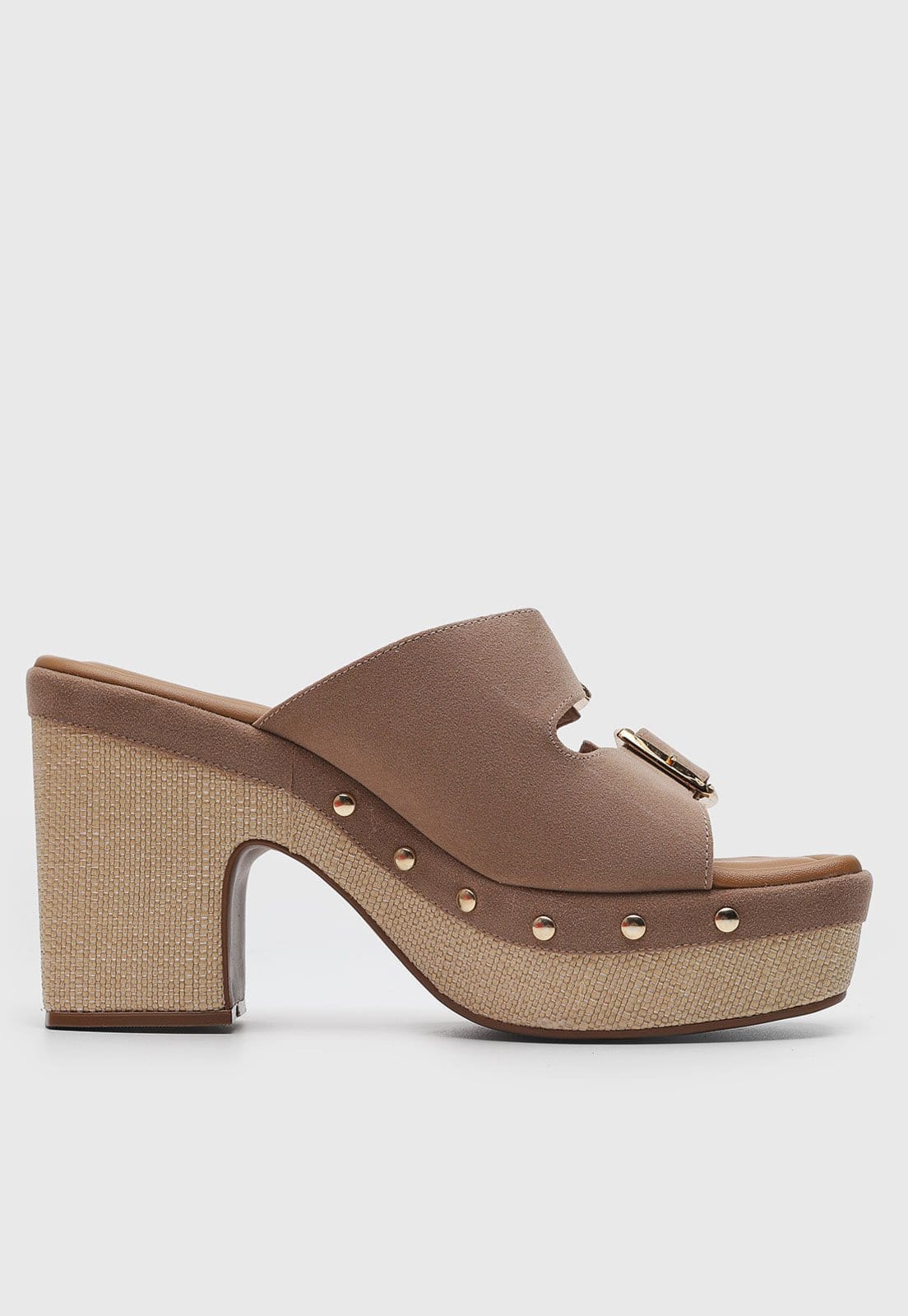 Vista 2 Sandália Feminina cê Salto Médio Bloco Tachas BEBECÊ marrom