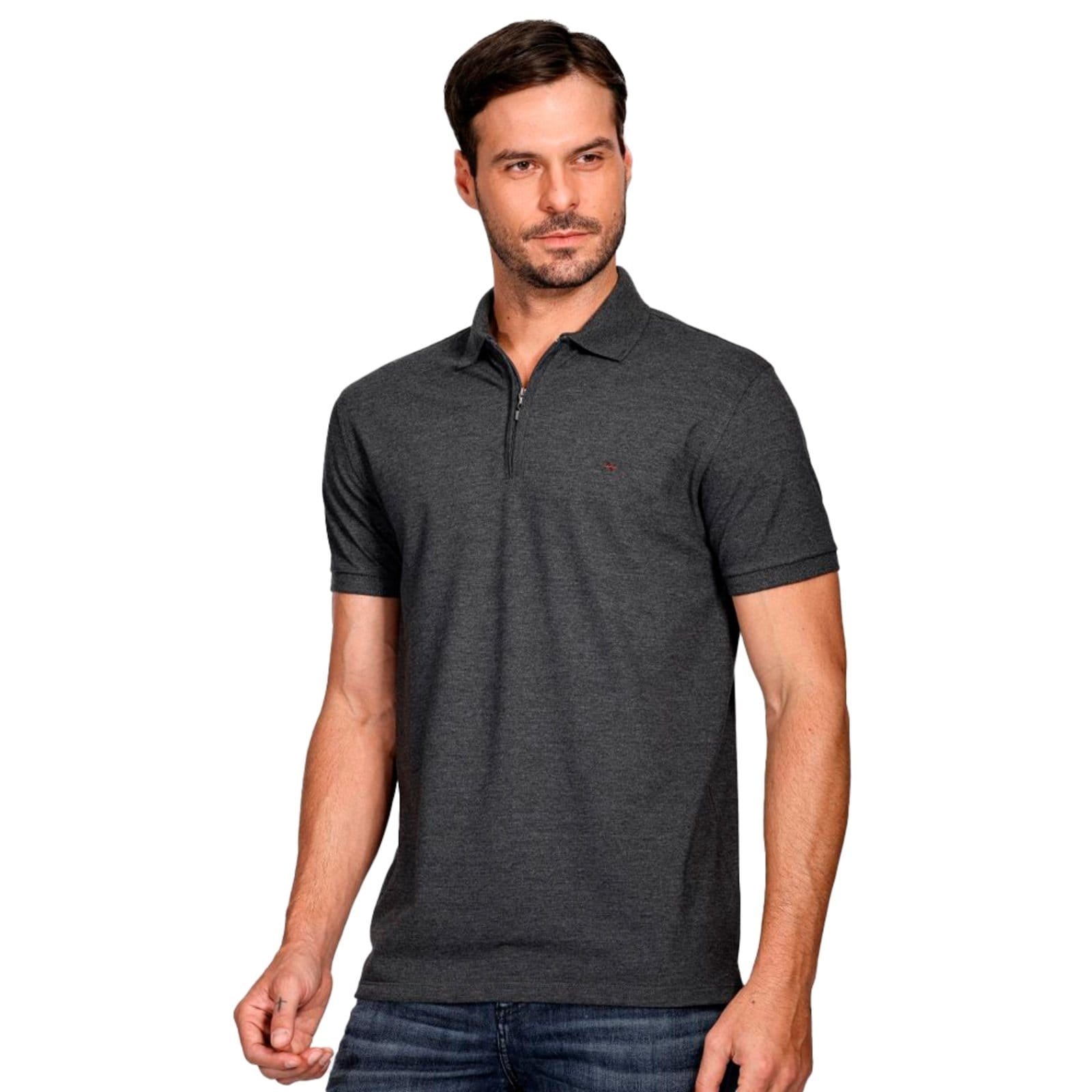 Camisa Polo Aramis Piquet Zip Ve25 Grafite Mescla Masculino