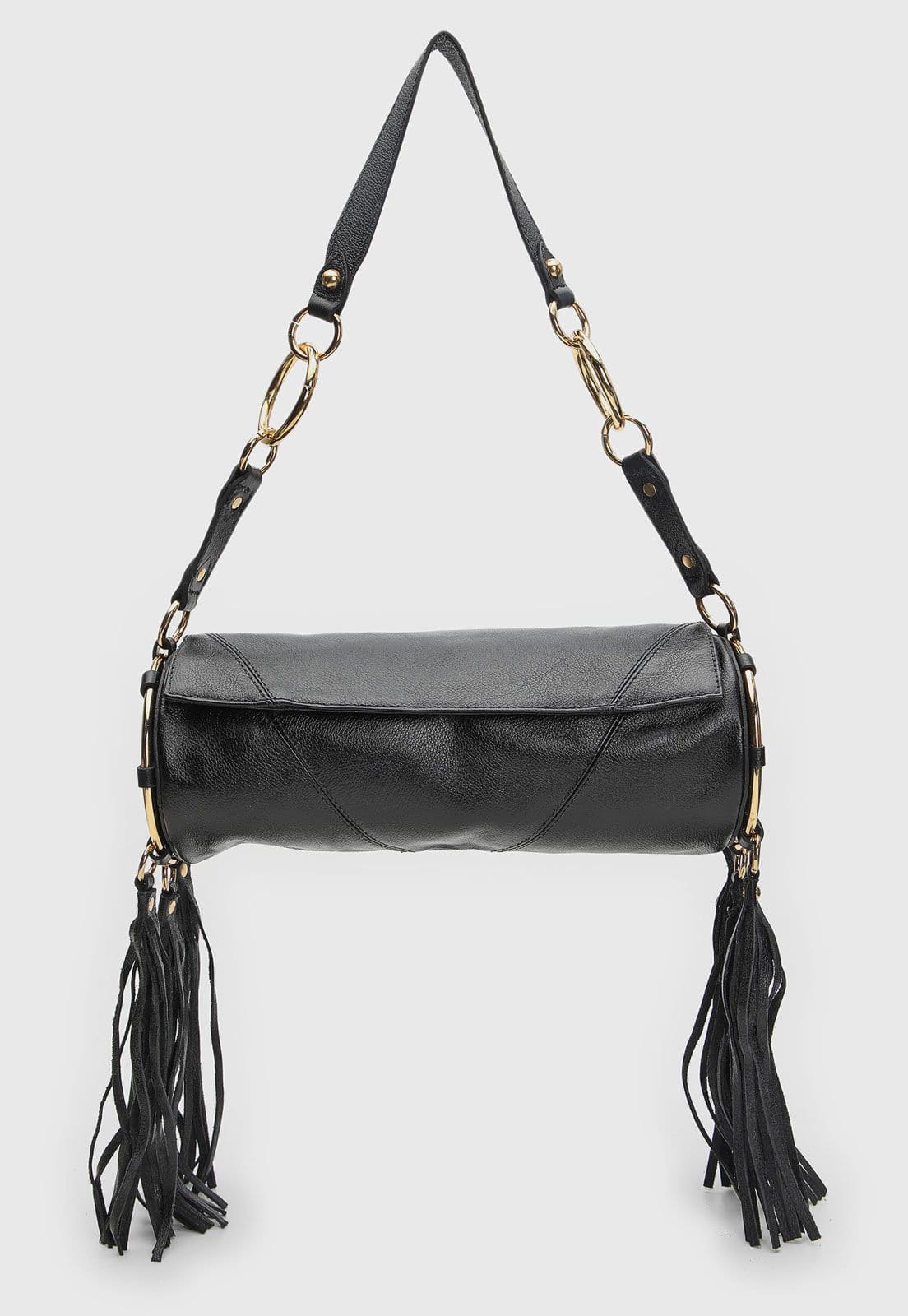 Vista principal Bolsa Média Feminina Arezzo Franjas Preta Arezzo preto