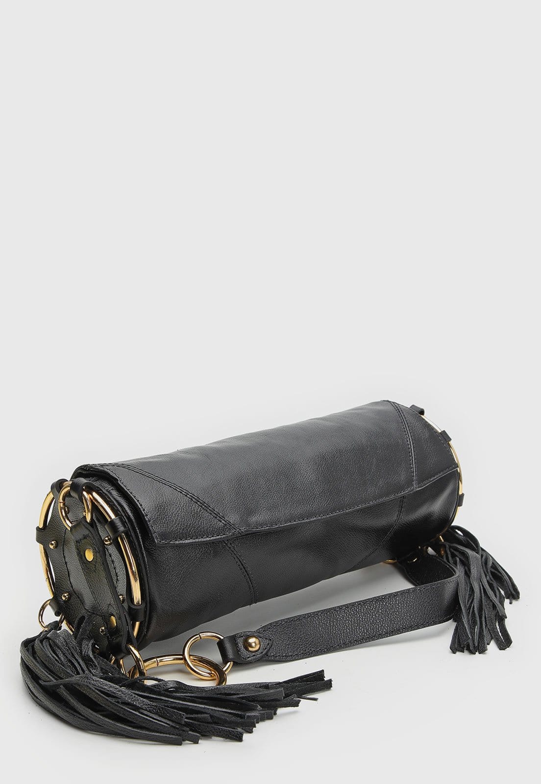 Vista 2 Bolsa Média Feminina Arezzo Franjas Preta Arezzo preto