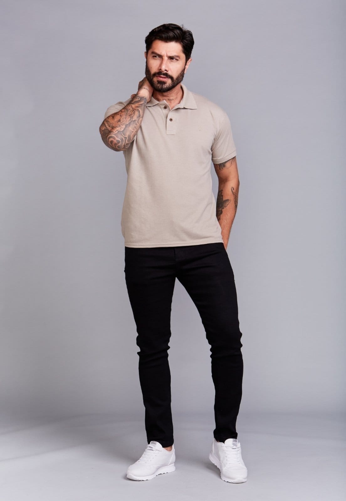 Vista 2 Camisa Polo Piquet Masculina Daze Modas Areia Daze Modas bege