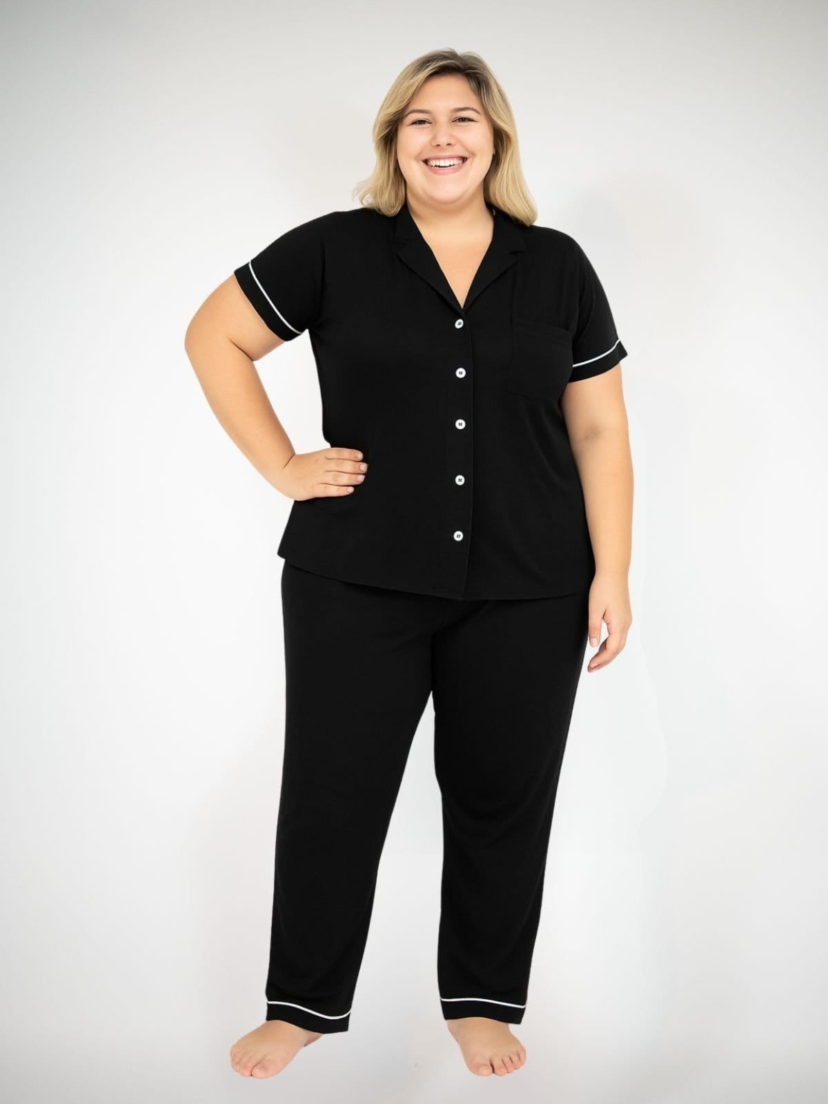 Pijama Algodão Plus Sise Americano Manga curta com Calça Joana