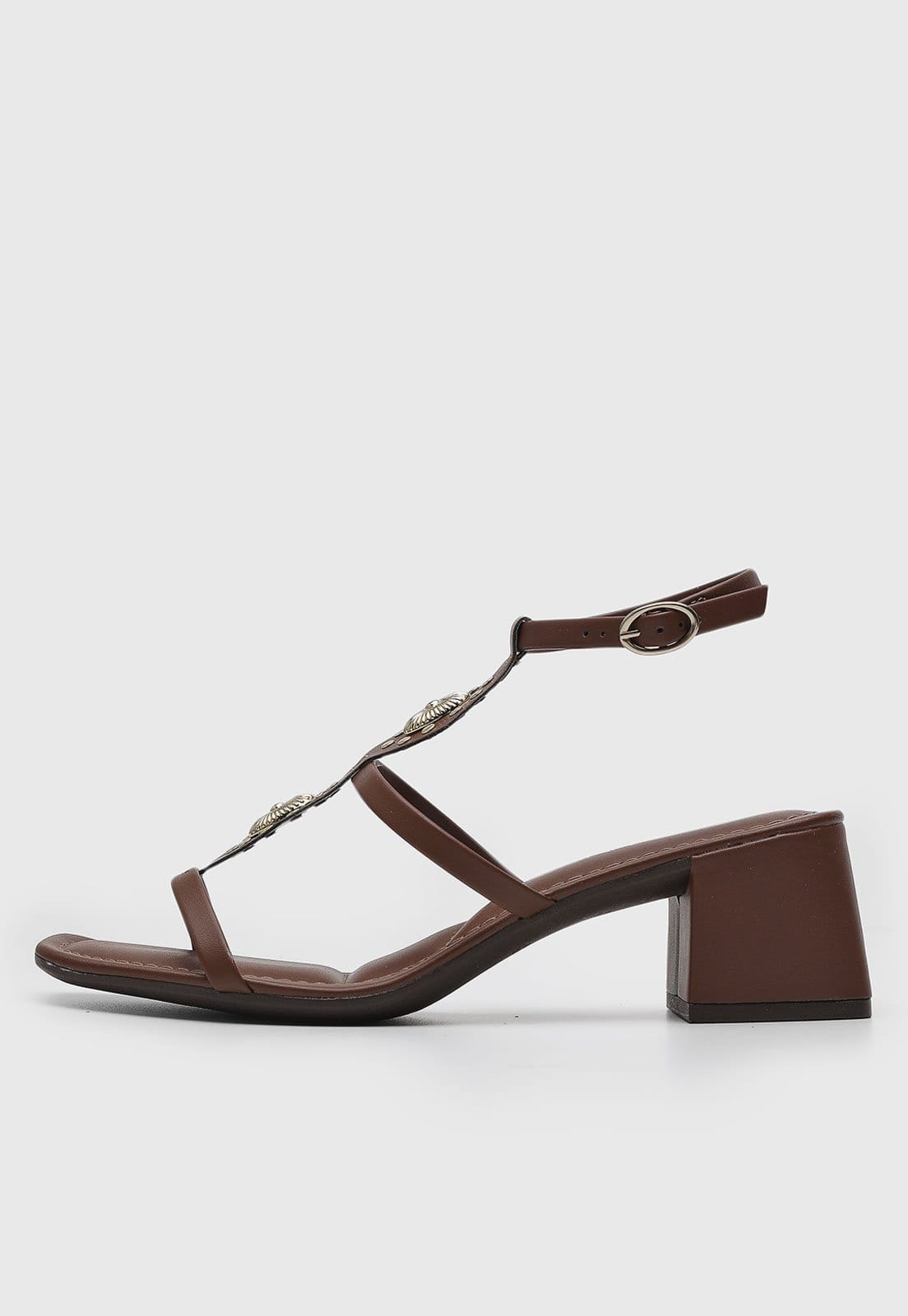 Sandália Feminina VIA UNO Salto Bloco Detalhe Metálico