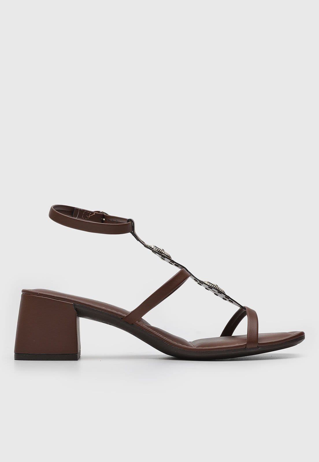 Vista 2 Sandália Feminina VIA UNO Salto Bloco Detalhe Metálico VIA UNO marrom
