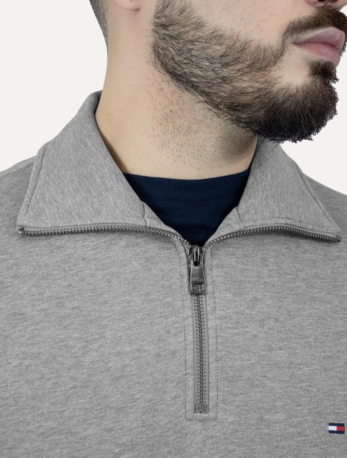Vista 2 Moletom Tommy Hilfiger Masculino Essential Terry Half Zip Mescla Tommy Hilfiger cinza