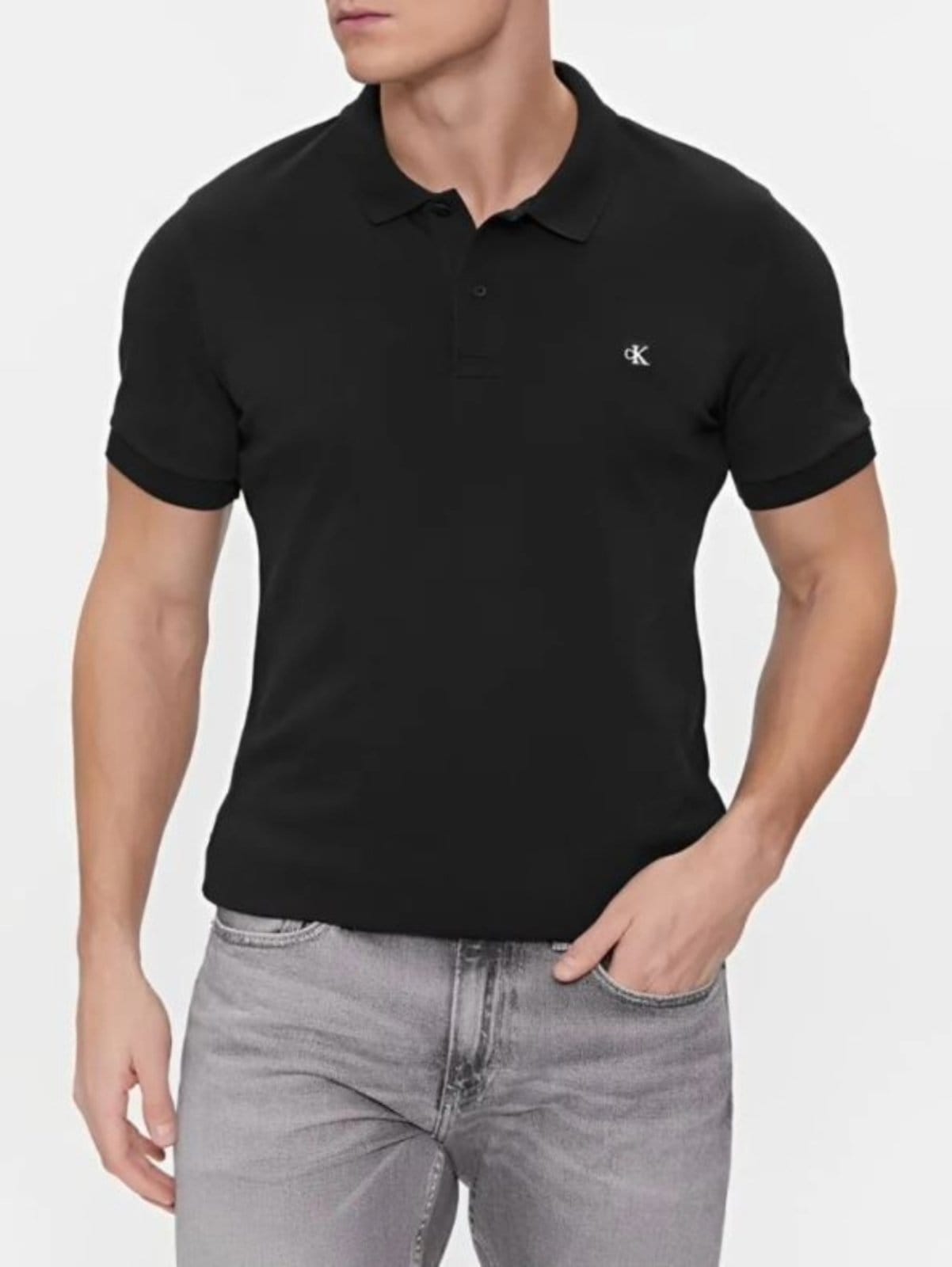 Vista principal Polo Masculina Stretch Bordado Calvin Klein Jeans Calvin Klein Jeans preto