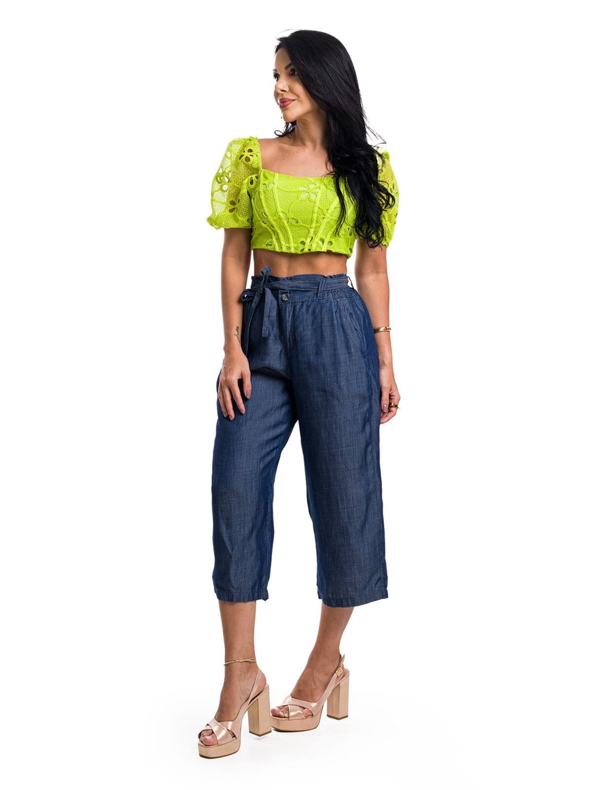 Vista 2 Bermuda Calça Pantacourt Restrito Jeans Liocel Premium Restrito Jeans azul