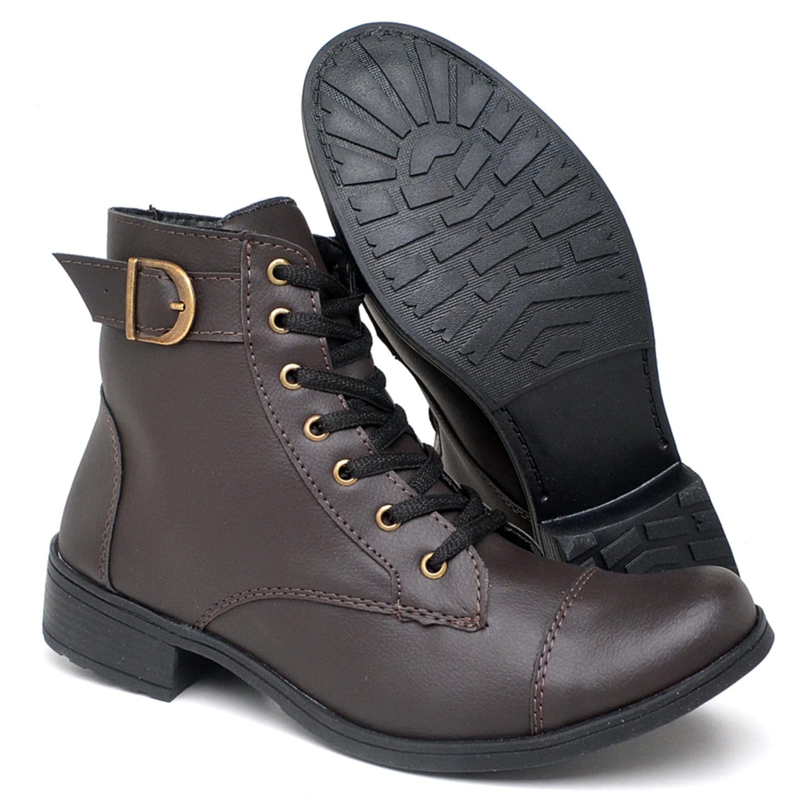 Bota Feminina Coturno Salto Baixo Cano Medio 022 Marron