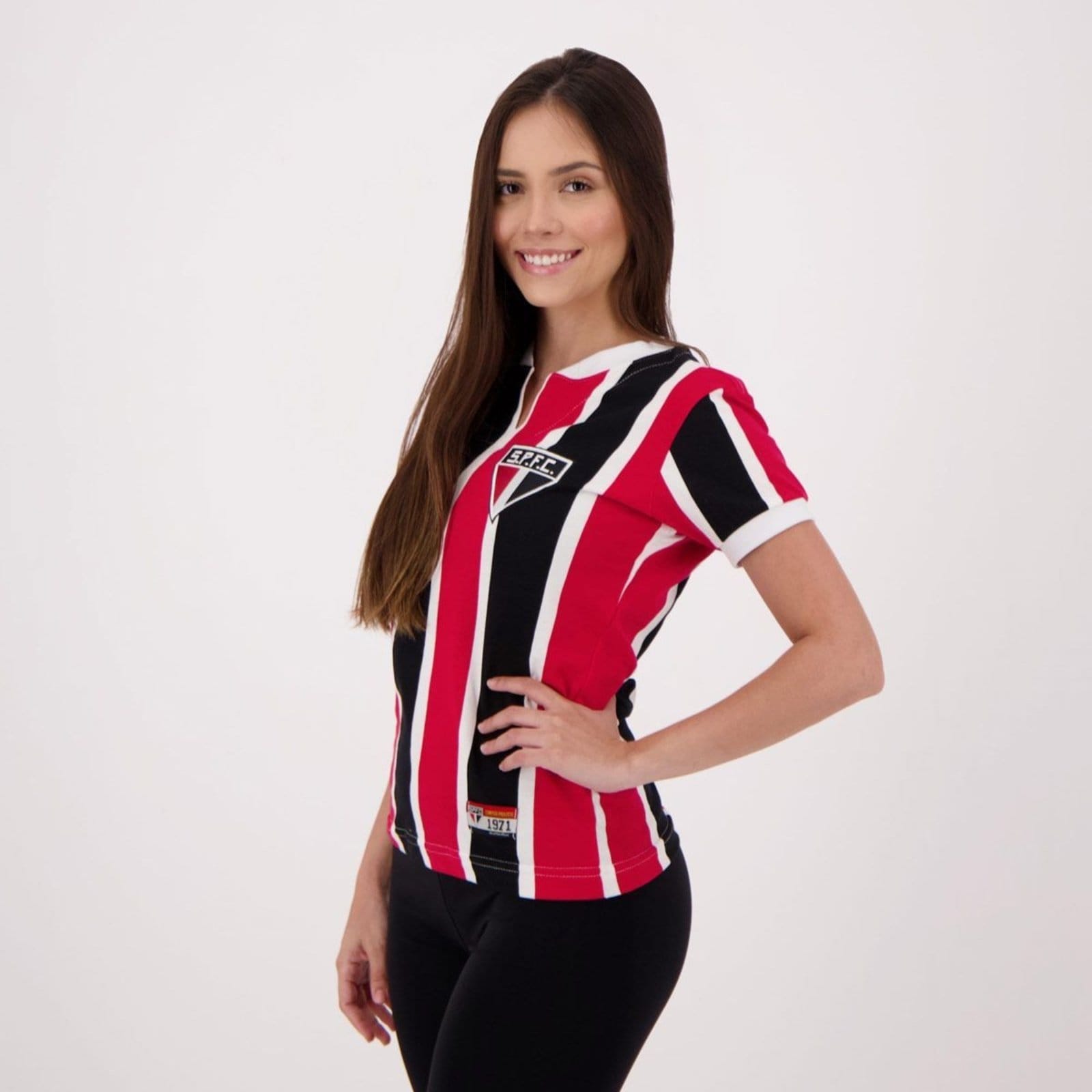 Vista 2 Camisa São Paulo Retrô 1971 Paulistão Feminino Retrômania vermelho