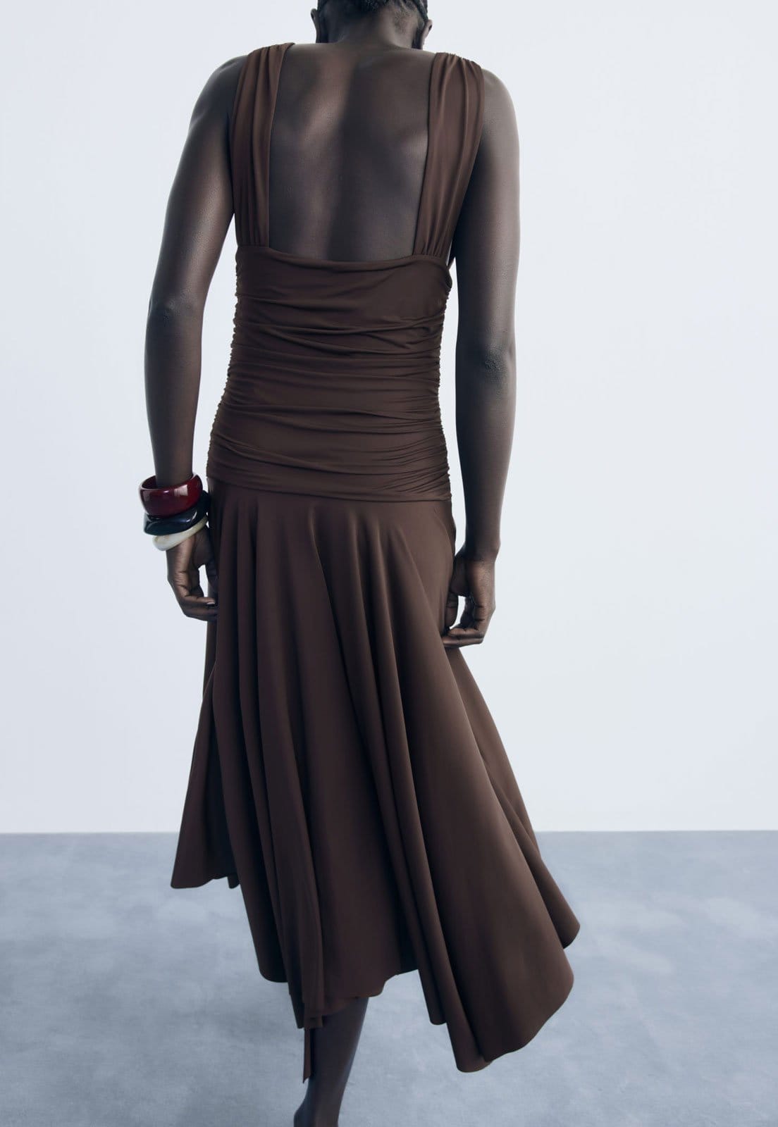 Vista 2 Vestido Feminino Mango Myri Drapeado Mango marrom