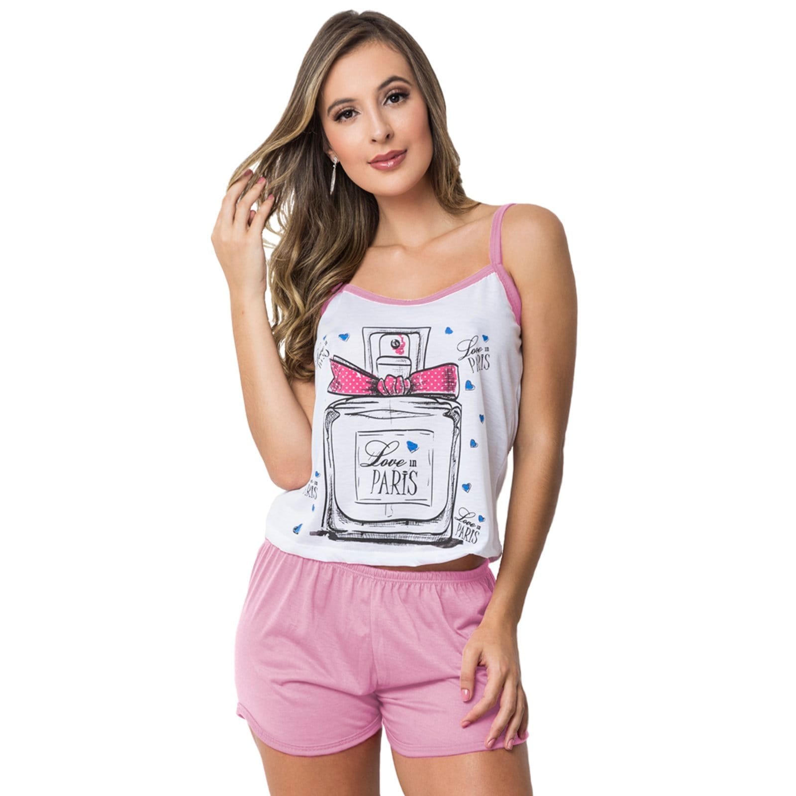 Baby Doll Gabi Lingerie Estampado Malha Alcinha Short Verão Pijama Curto Claro