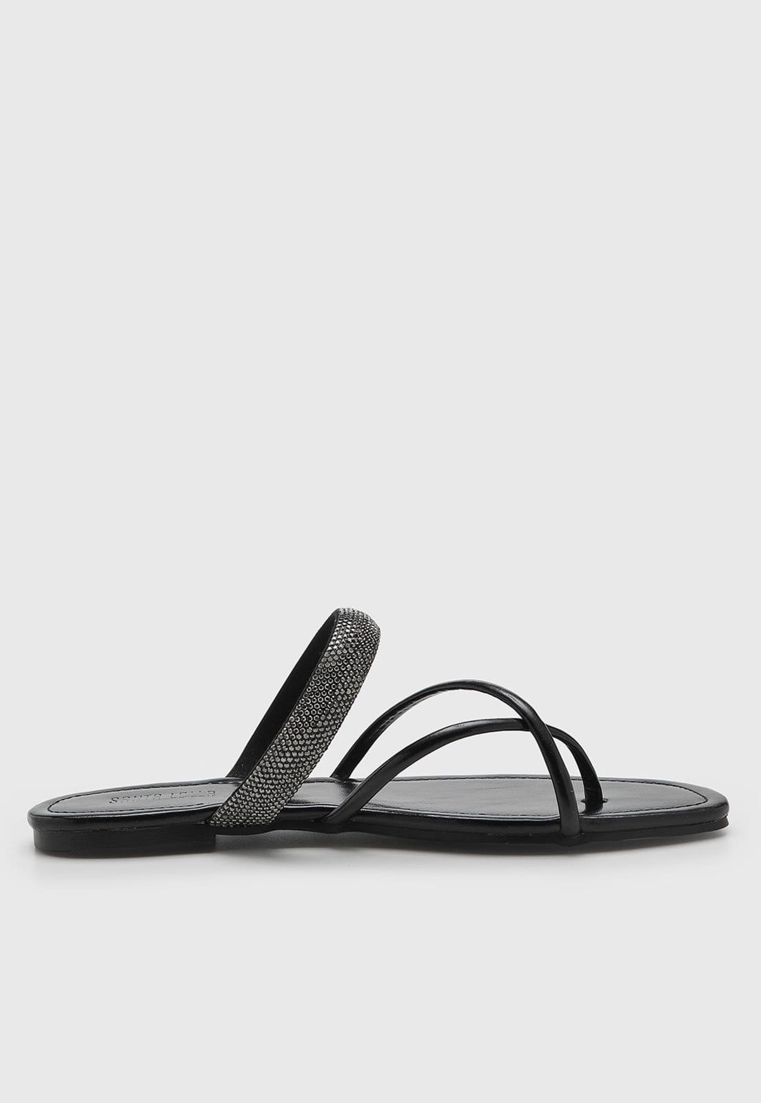 Vista 2 Rasteira Feminina Santa Lolla Pedraria Preta Santa Lolla preto