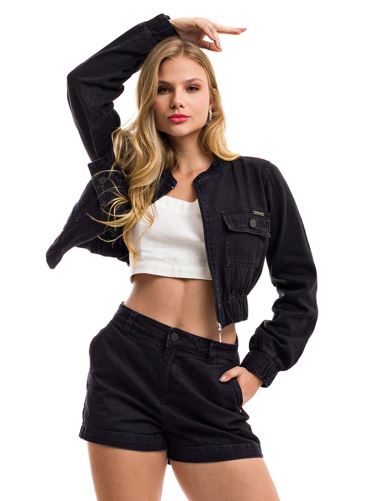 Vista 2 Short Restrito Jeans Black Premium - Preto Restrito Jeans preto black