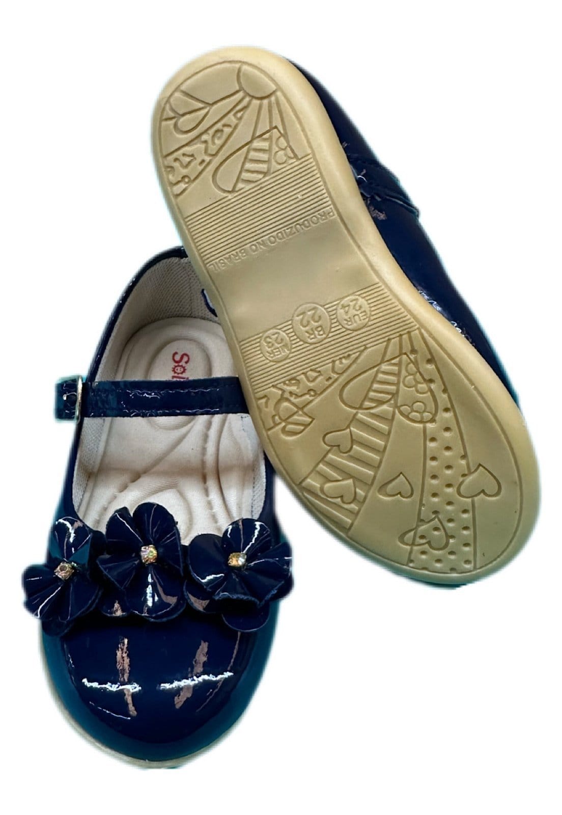 Vista 2 Infantil - Sapatilha Rasteira Verniz Solzim Enfeite floral Azul-marinho SOLZIM CALÇADOS azul marinho