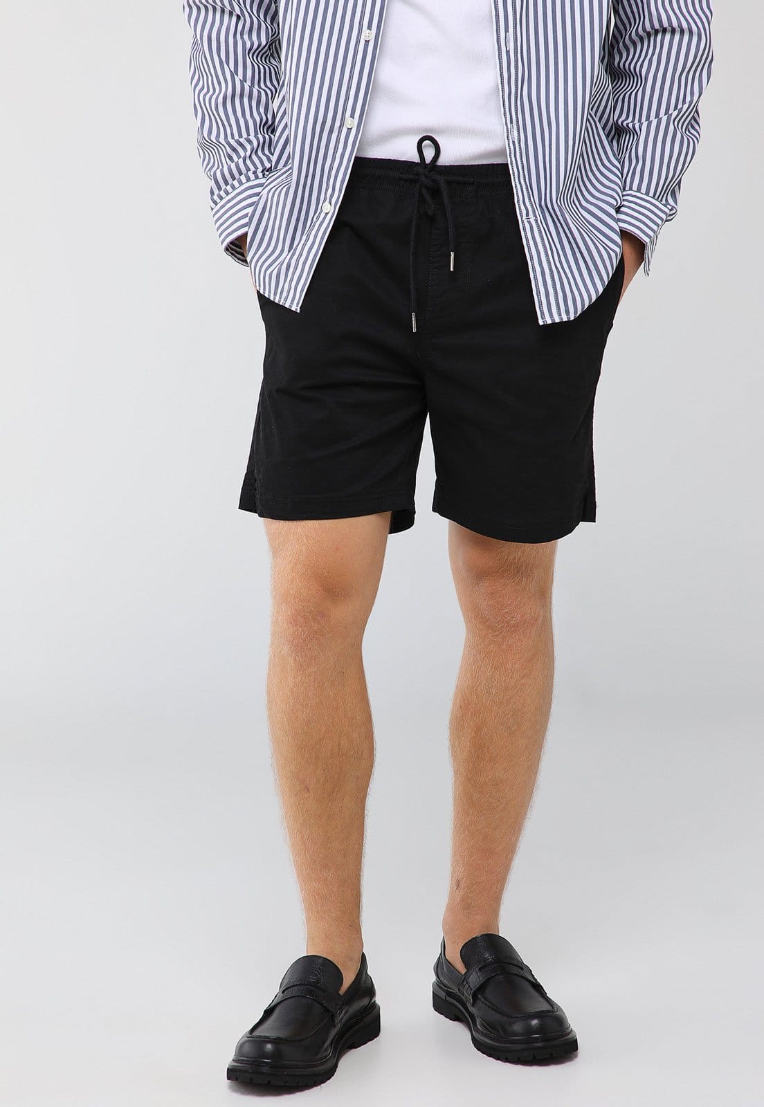 Bermuda Masculina Broken Rules Sarja Cós com Cordão Preta