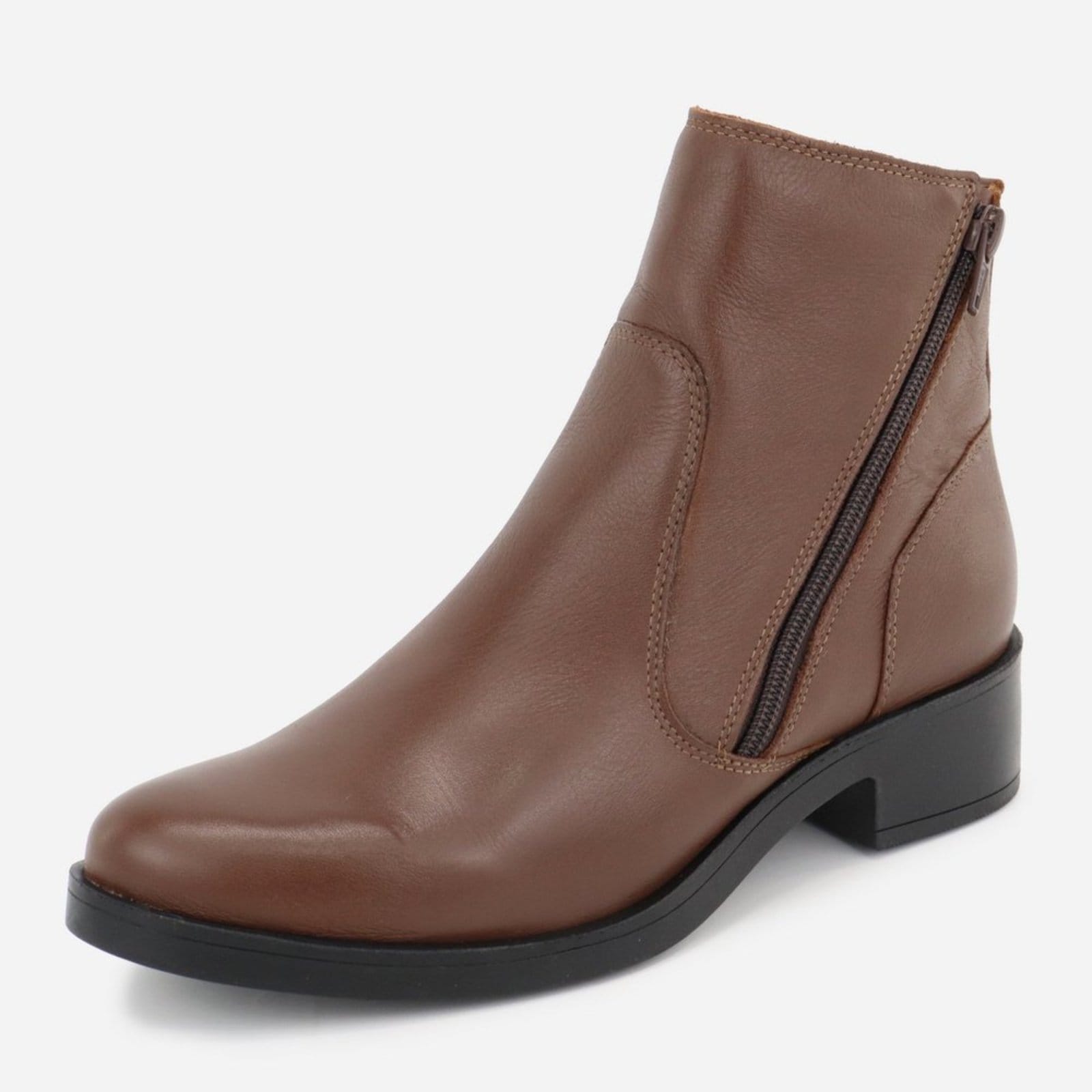 Vista principal Bota Maria Paua Store Feminina Couro Casual Recortes Conforto Dia A Dia Moda MARIA PAULA marrom