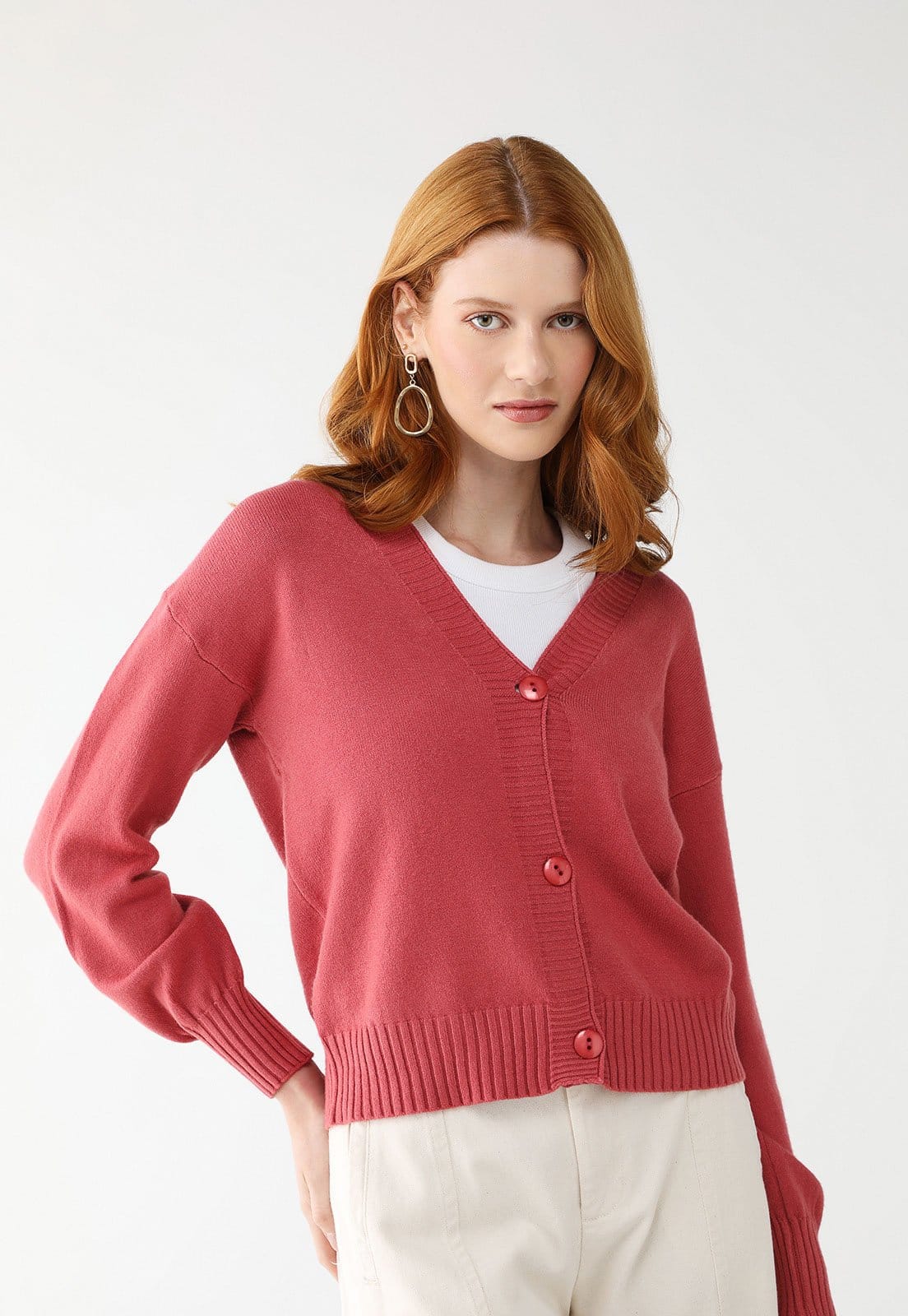 Vista principal Cardigan Tricot Facinelli Detalhe Canelado Facinelli rosa