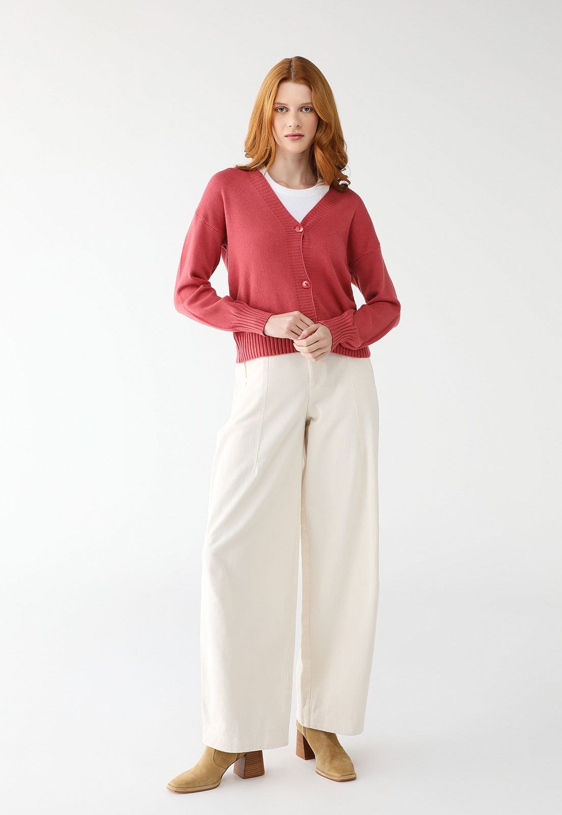 Vista 2 Cardigan Tricot Facinelli Detalhe Canelado Facinelli rosa