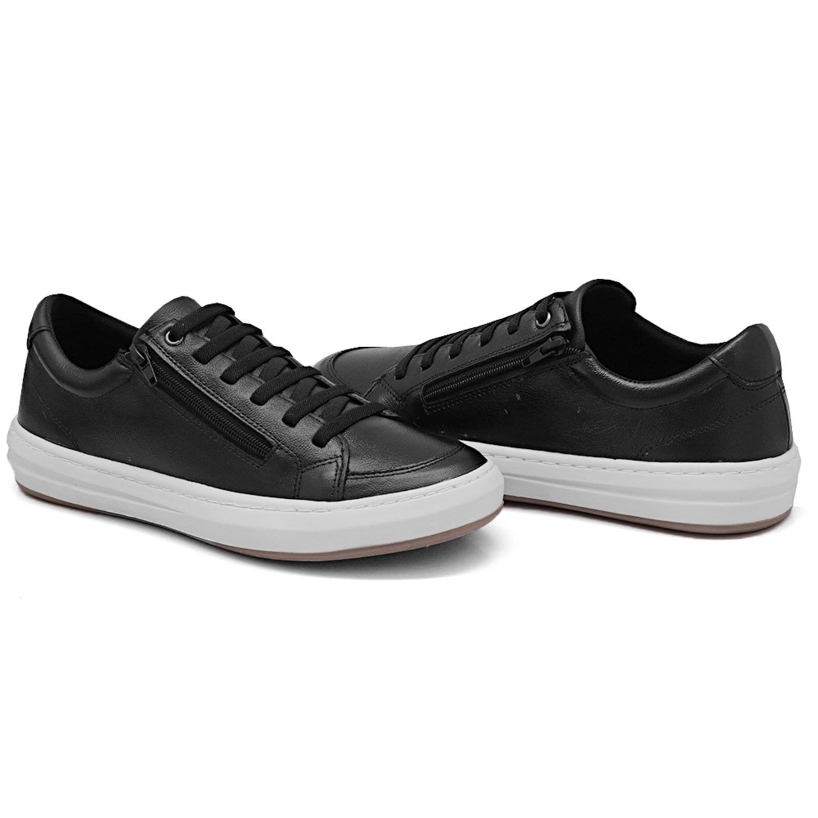 Vista 2 Tênis Casual Nine4 Couro Calce Fácil Elástico Zíper Lateral Nine4 preto