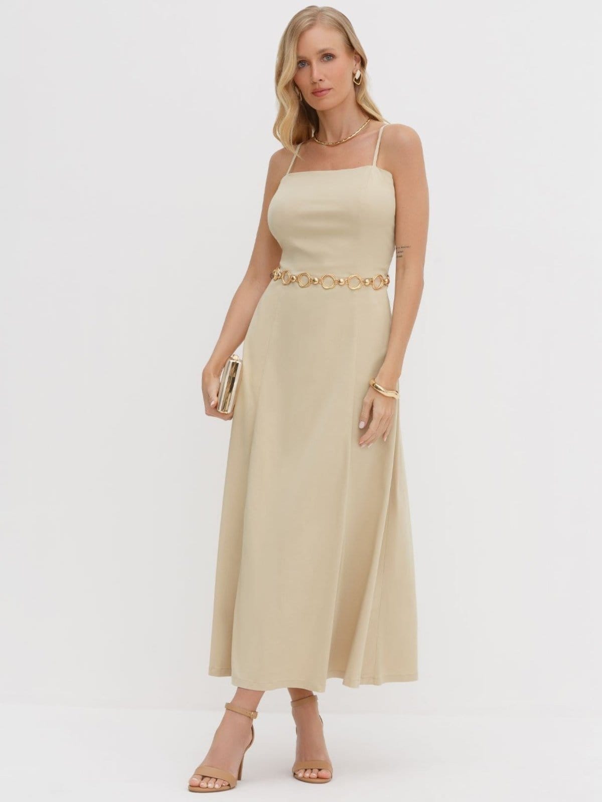 Vista 2 Vestido de Alça Maxi Longuete Nice Principessa bege/nude