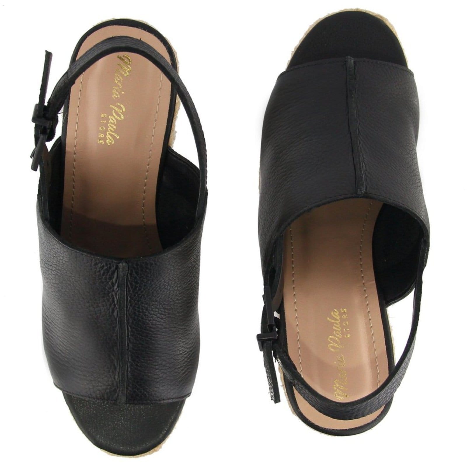 Vista 2 Sandália Em Couro Anabela Maria Paula Fechada Largas Cordas MARIA PAULA preto
