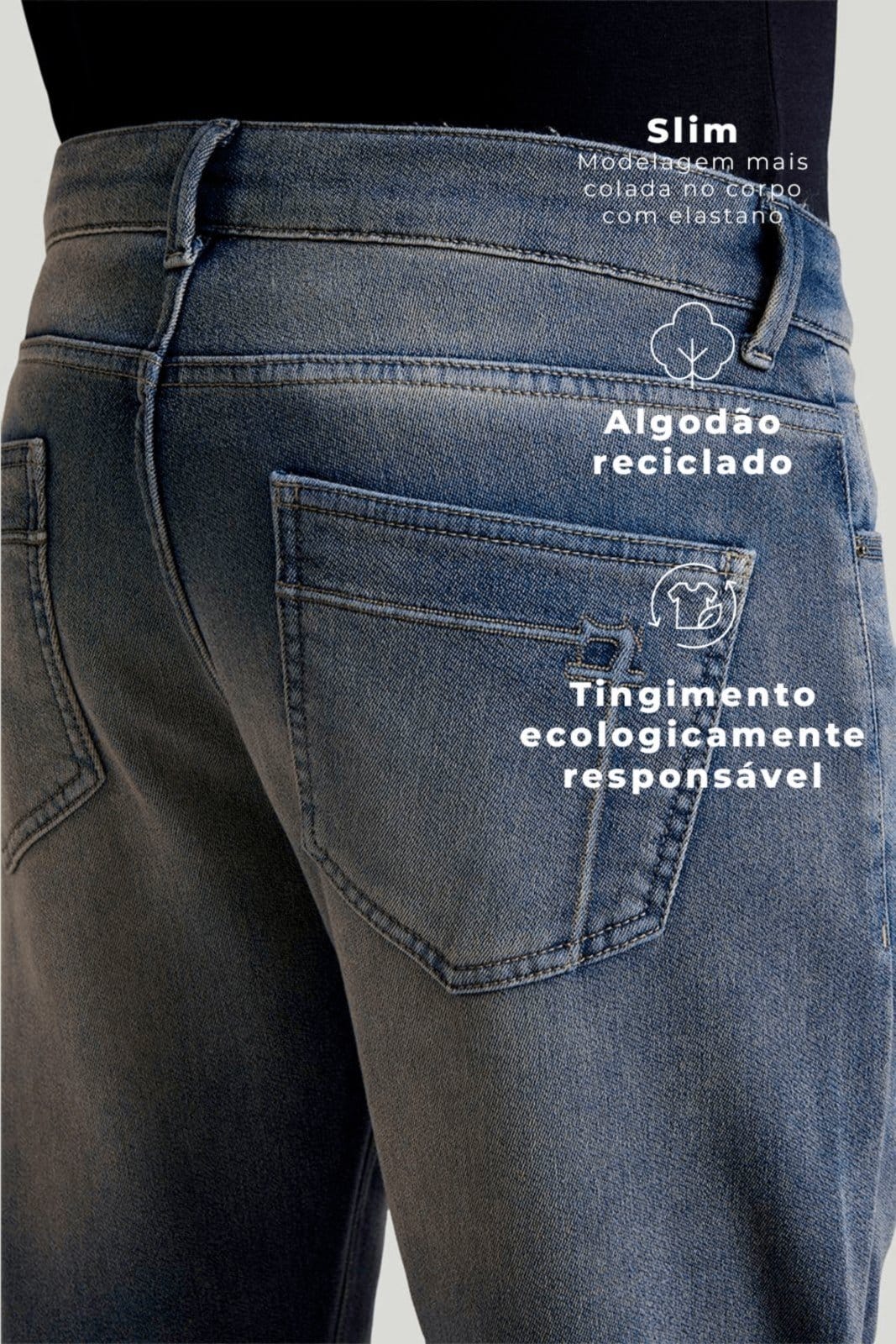 Vista 2 HIGHSTIL Calça Jeans Slim Fit - Lavagem Média HIGHSTIL azul