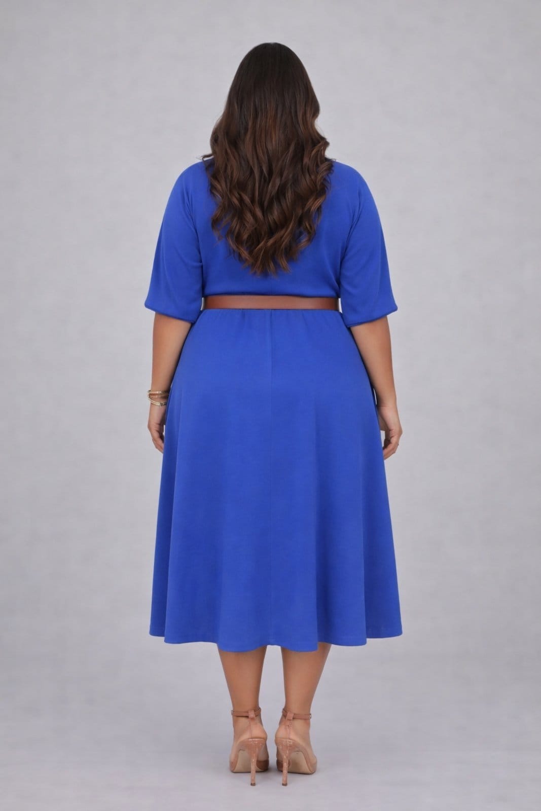 Vista 2 Vestido Midi Plus Size D Bell Outlet Fashion Gola V Com Cinto D BELL OUTLET FASHION roxo