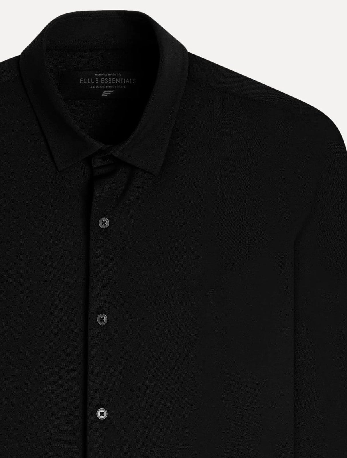 Vista 2 Camisa Ellus Masculina Tricoline LY Slim Preta Ellus preto