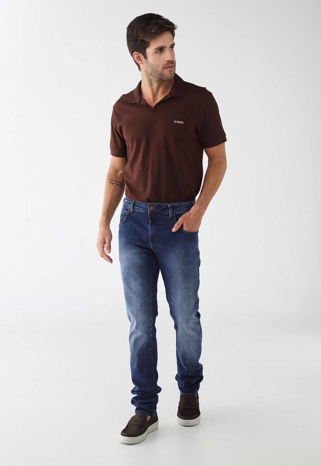 Vista 2 Calça Jeans Masculina Forum Paul Slim Médio Forum azul