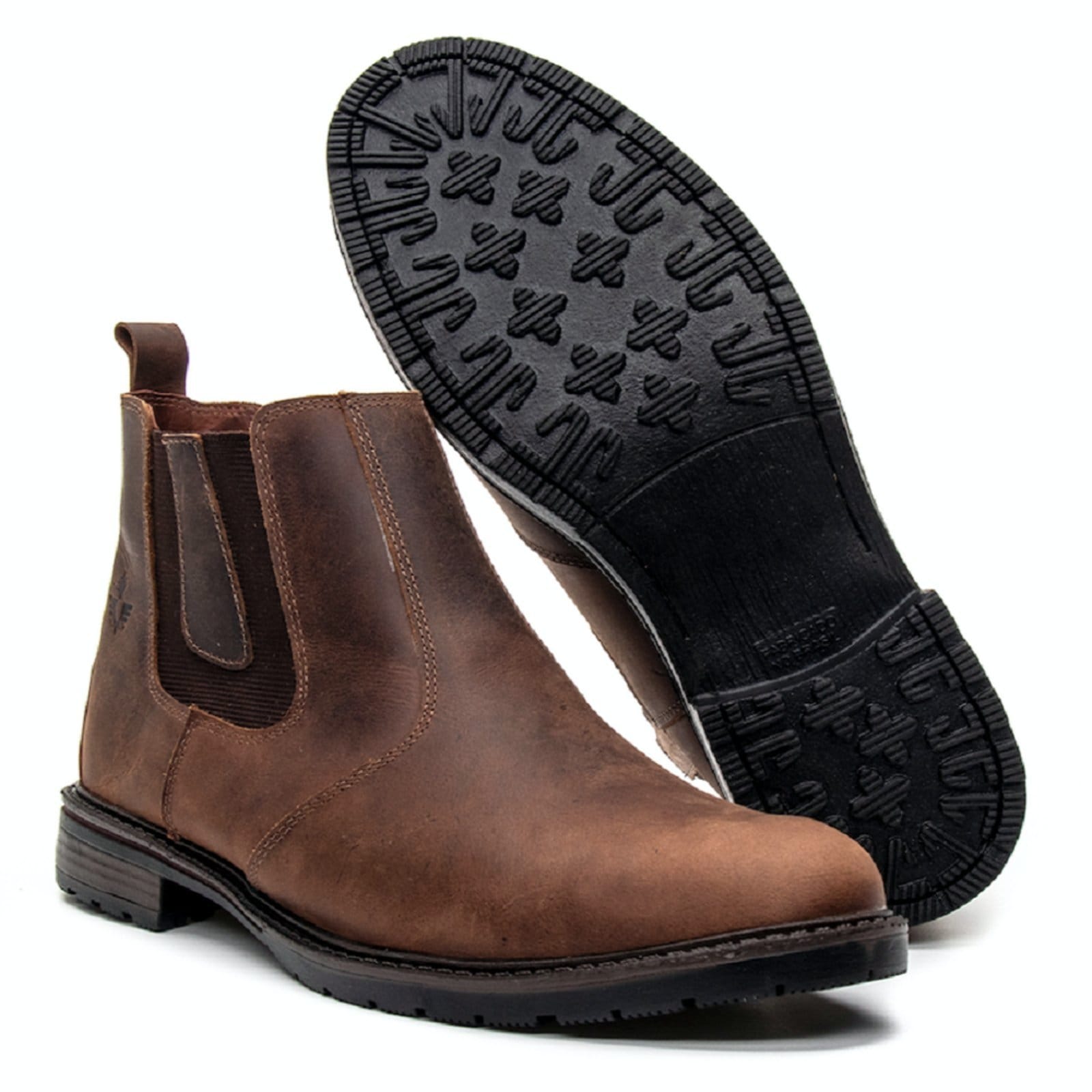 Bota Botina Chelsea Masculina em Couro Café