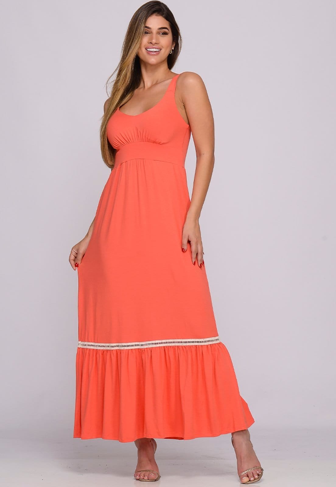 Vestido Longo Alça Barra Guipir com Bojo B’Bonnie Sarah