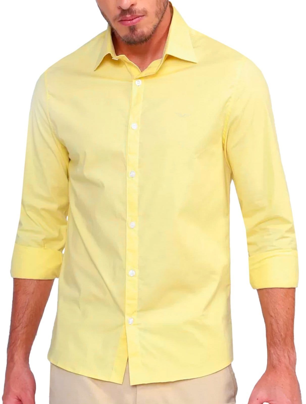 Vista principal Camisa Ellus Masculina Tricoline LY Classic Anatomic Amarela Ellus amarelo