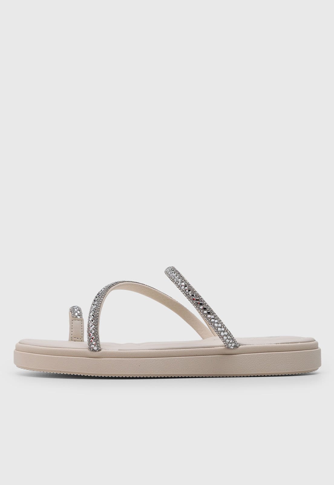 Rasteira Feminina VIA UNO Tiras com Pedrarias Branca