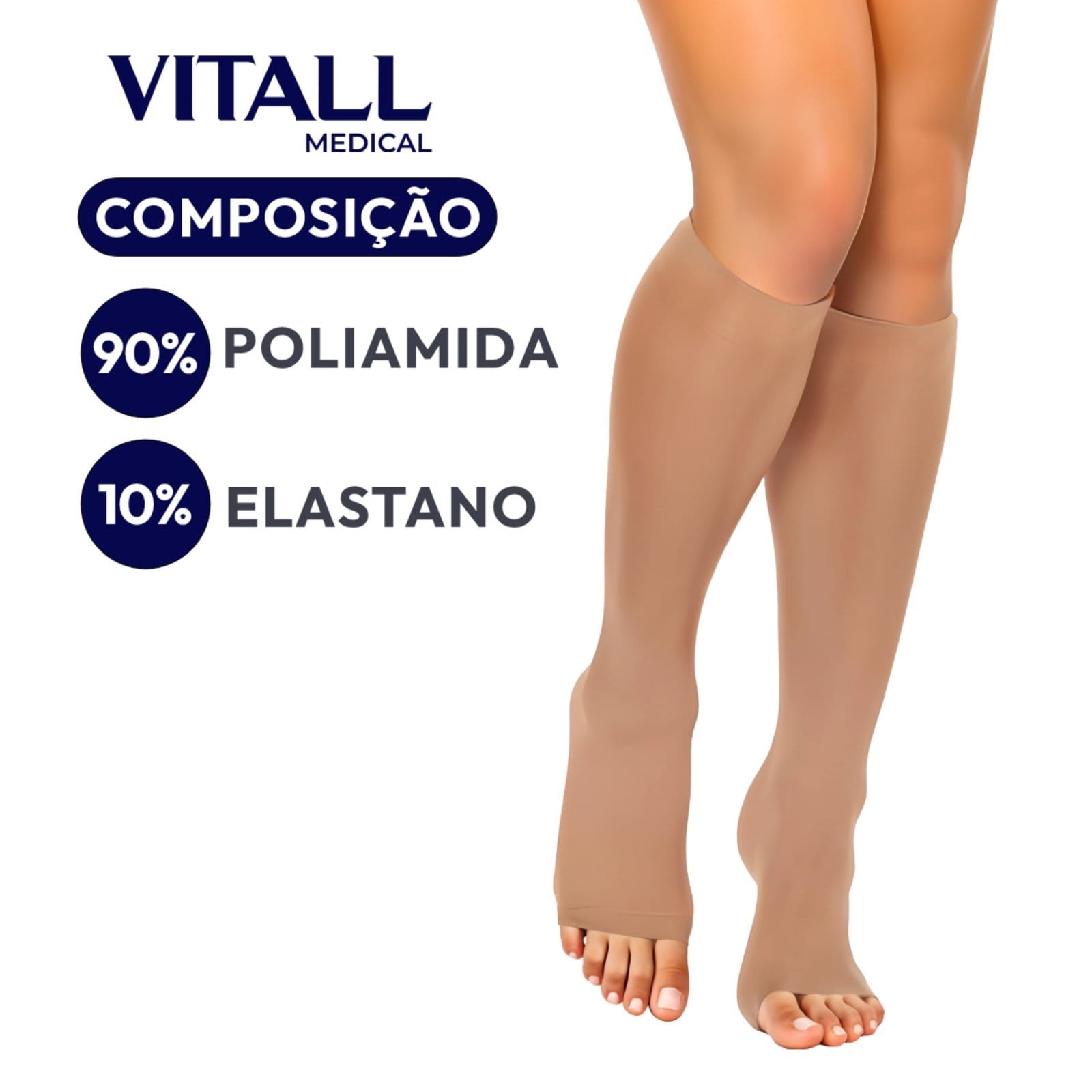 Meia 3/4 Vitall Medical 1871 Sem Ponteira Média Compressão - 2