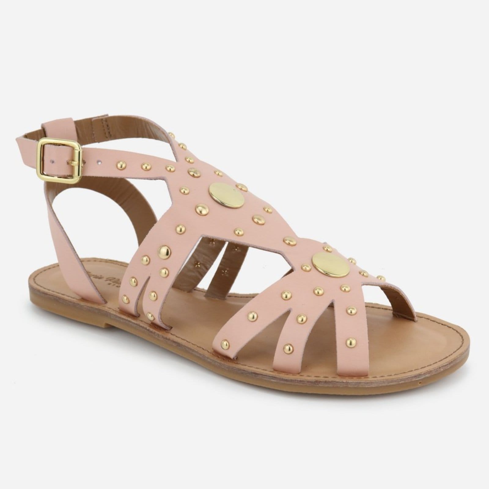 Vista 2 Sandália Pedraria Conforto Palminha Maria Paula Couro Rasteira MARIA PAULA rosa