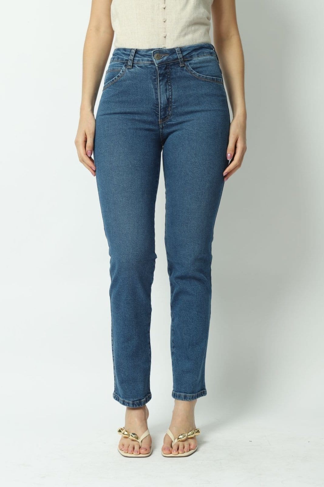 Vista 2 Calça Jeans Reta 44 Gazzy azul