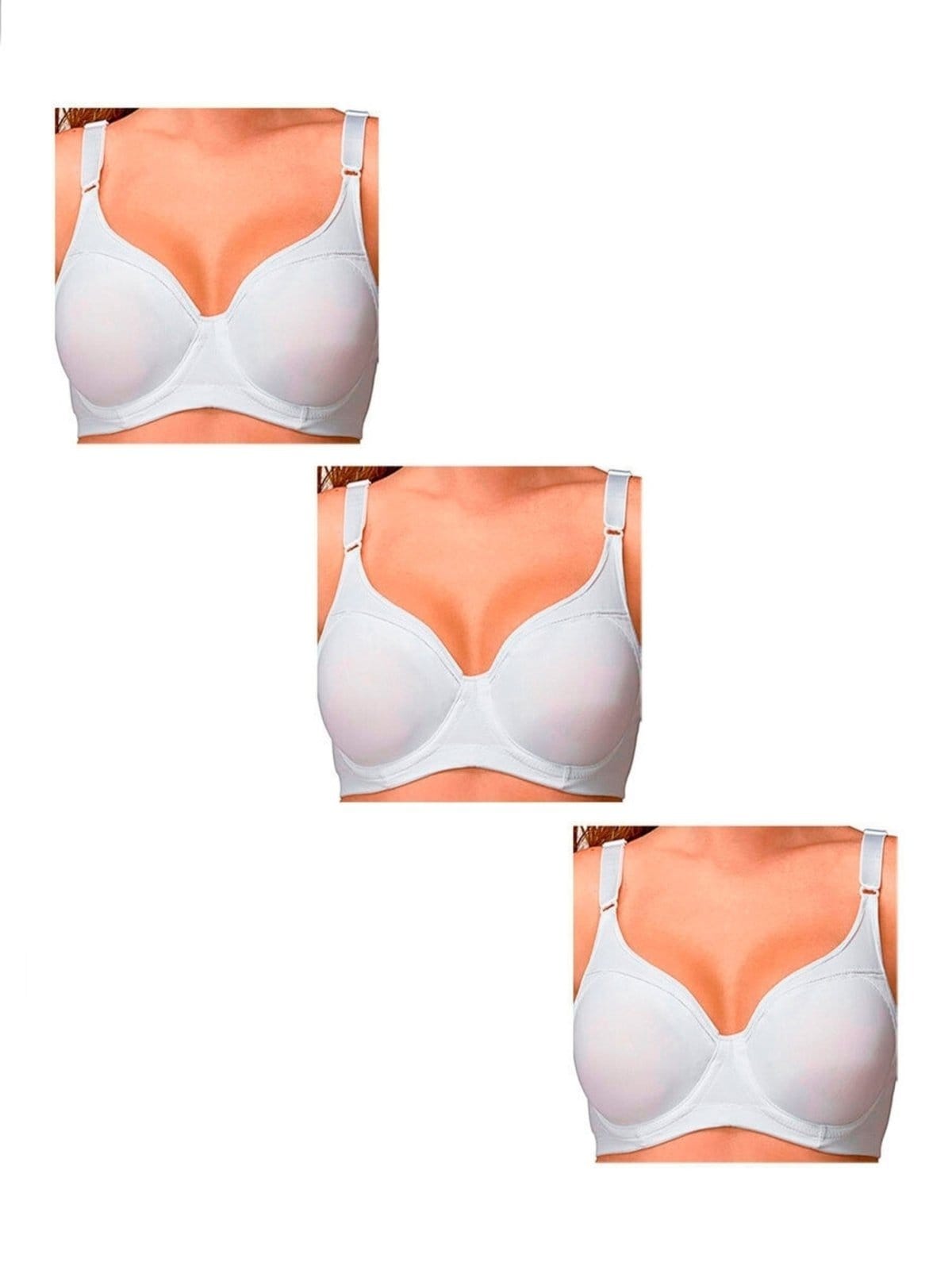Vista principal Kit com 3 Sutiãs com Aro e sem Bojo Support Control Demillus 64905 Taça C Demillus branco