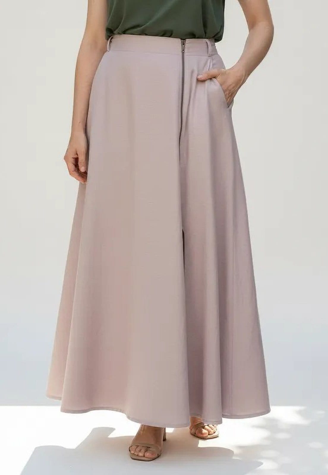 Vista 2 Saia Cabanafree Midi com Zíper Nude Cabanafree bege nude