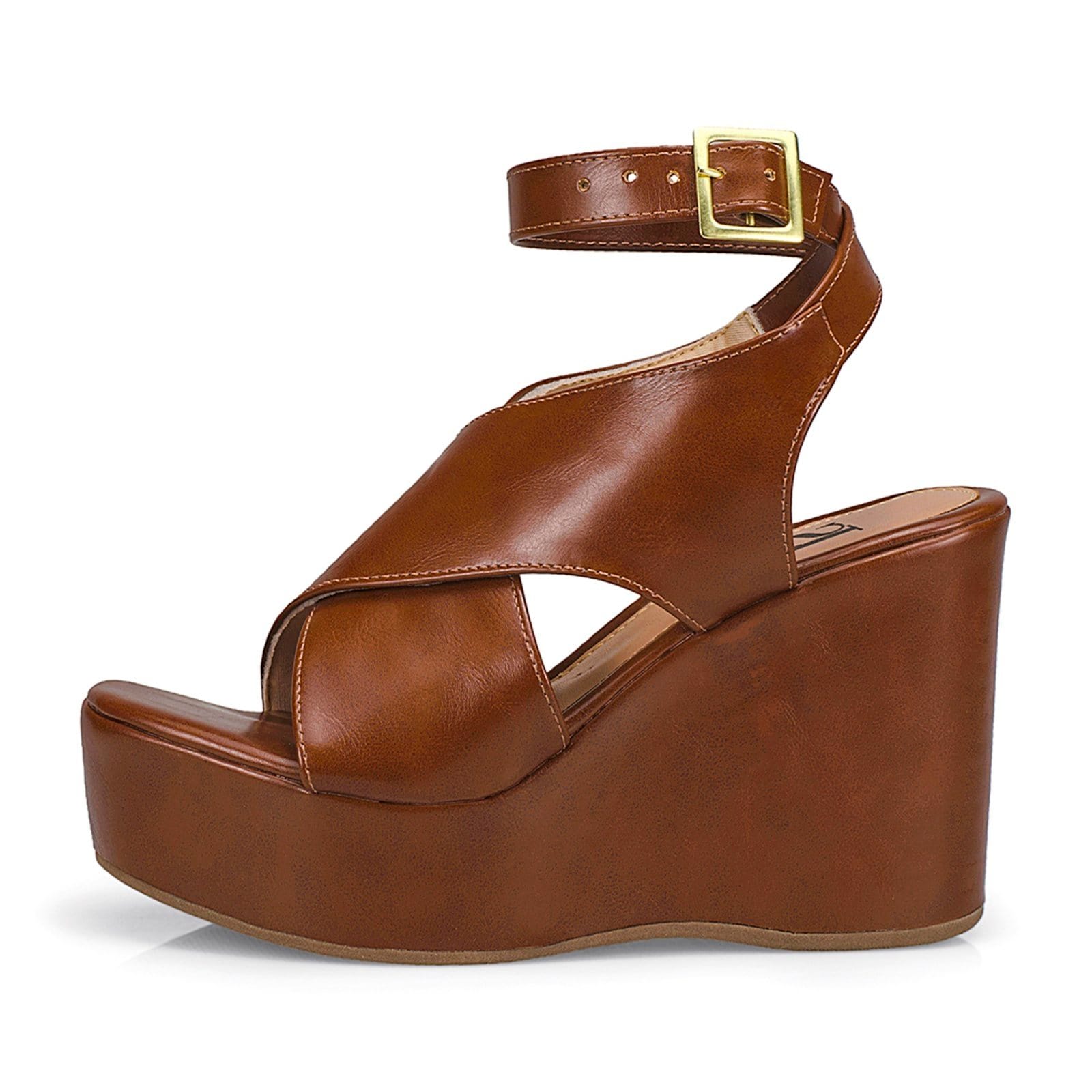 Sandália Feminina Lóris Salto Anabela Plataforma Fivela Elegante Confortável 20802