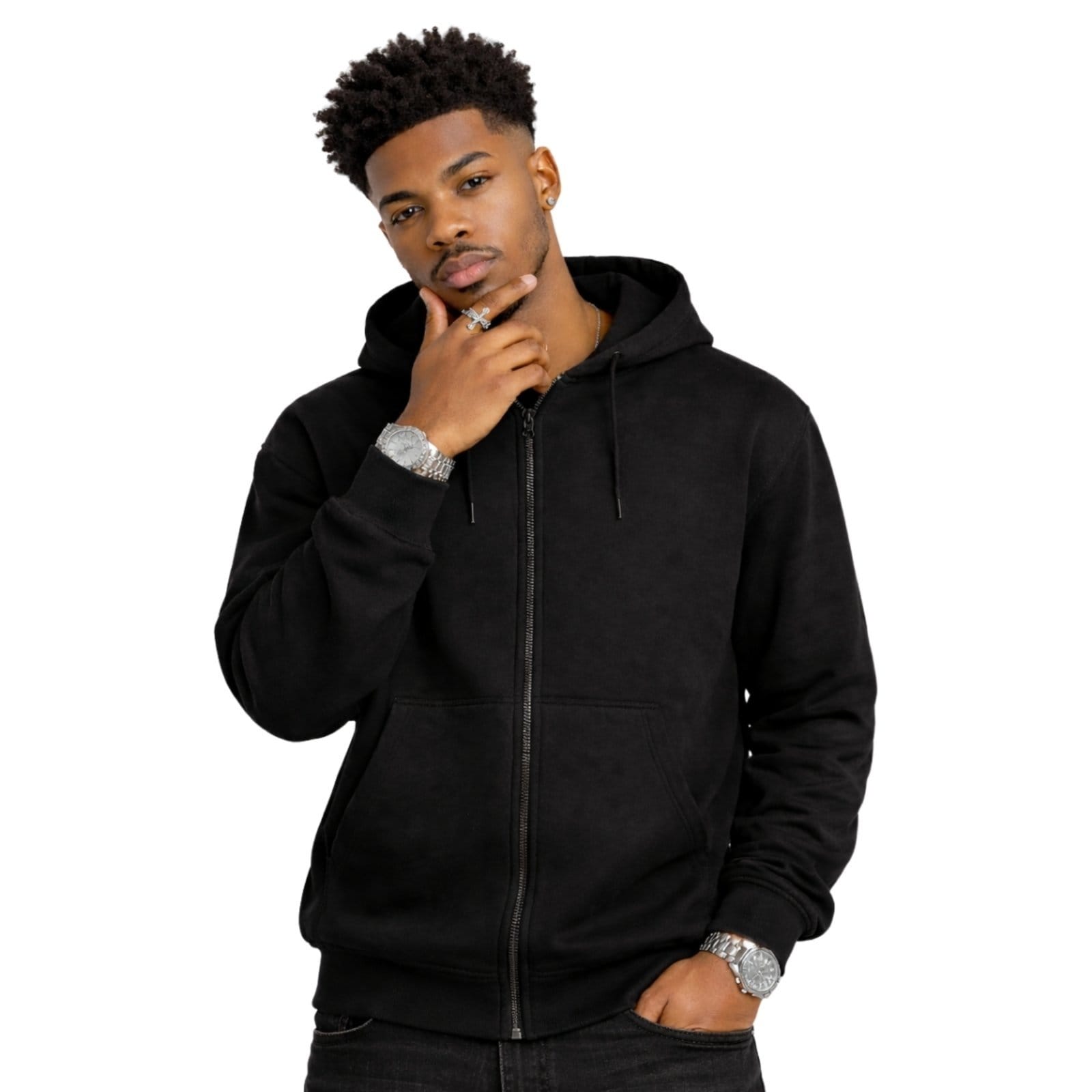 Jaqueta De Moletom Ziper Blusa Masculina Com Bolso e Capuz Liso